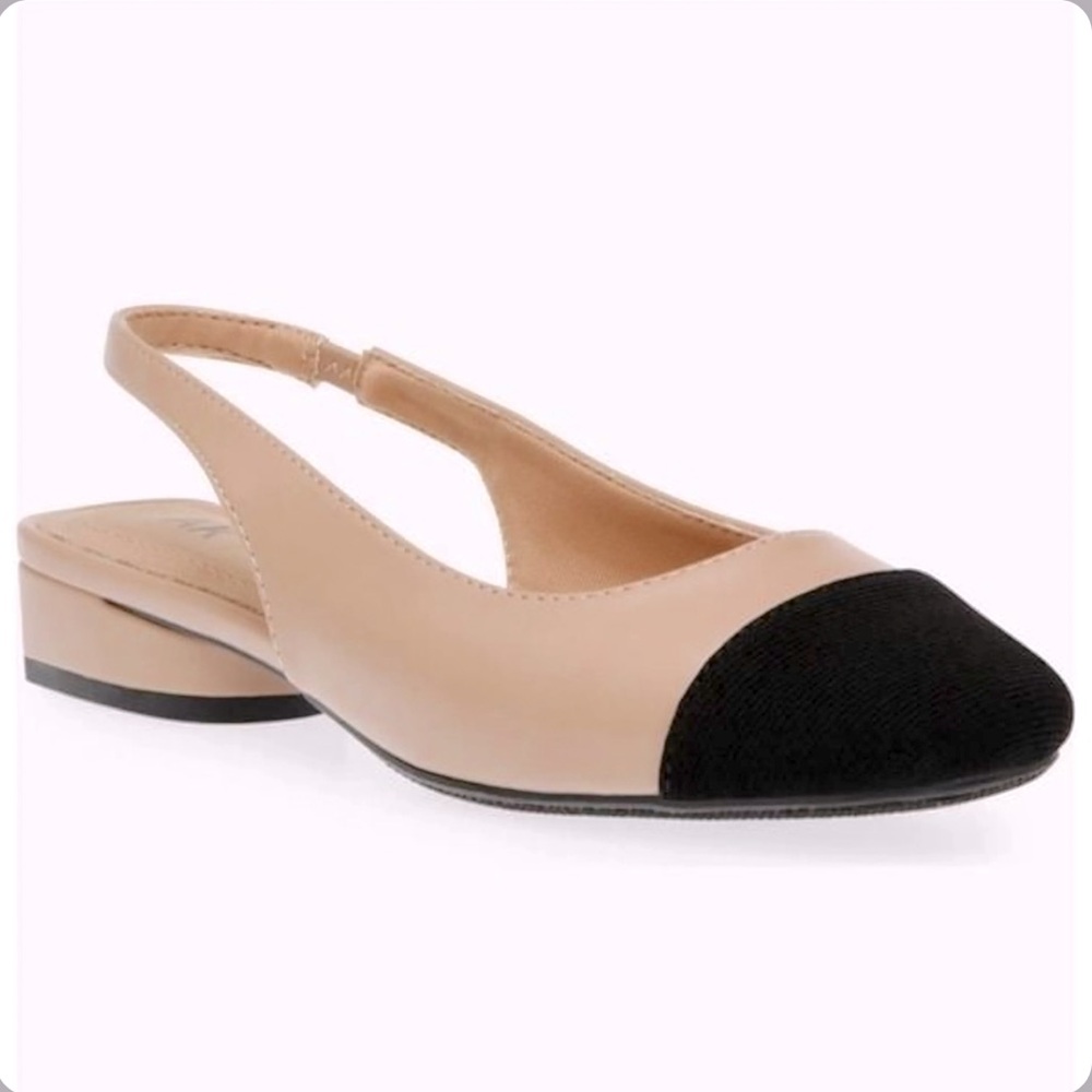 Anne Klein Tan and Black Slingback Flats